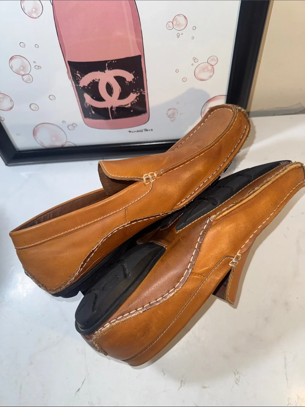 Steve Madden Men's Novo Cognac Leather Slip-On Loafers Size 12